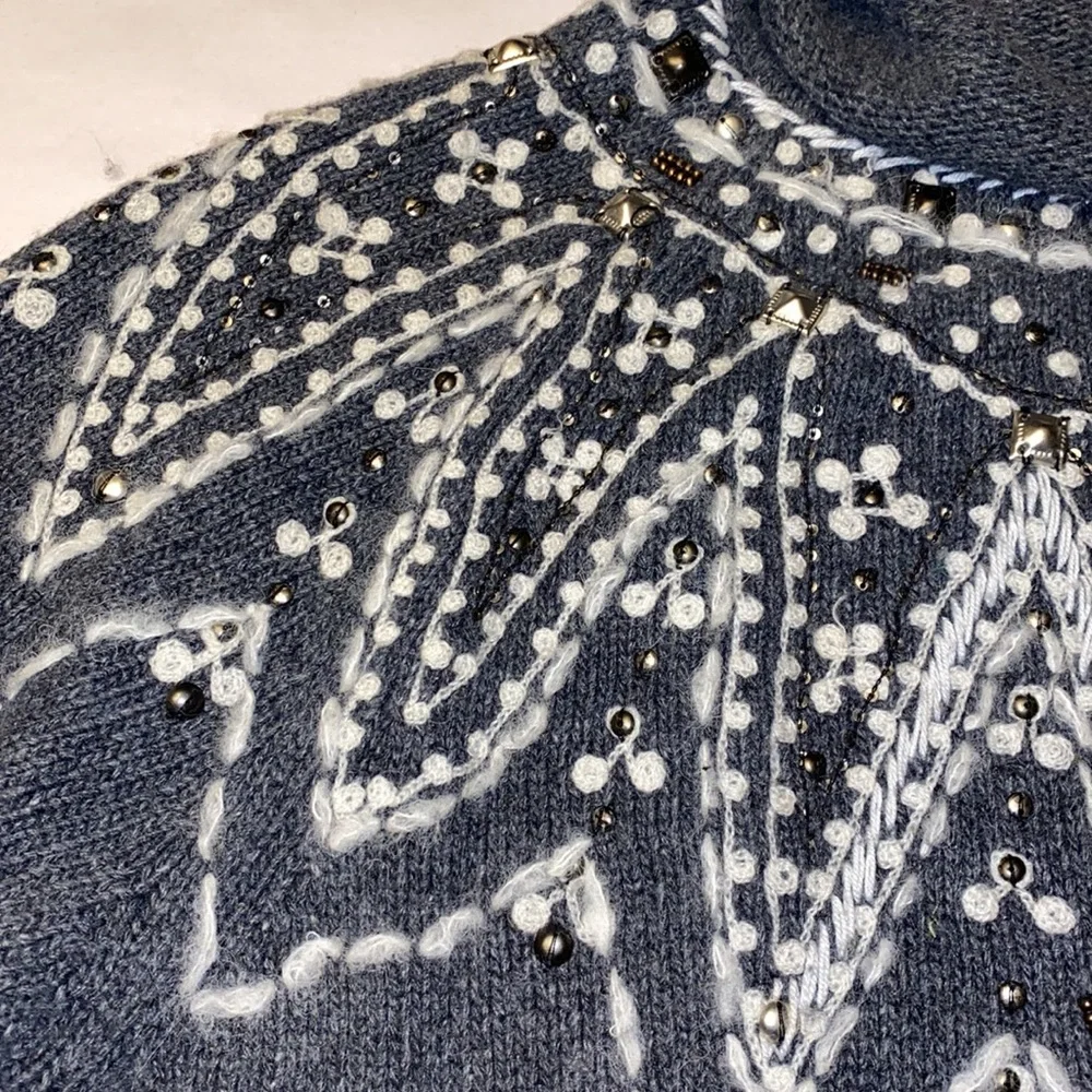 Free People Charcoal Turtleneck Sweater with Ivory Design - Picture 2 of 16